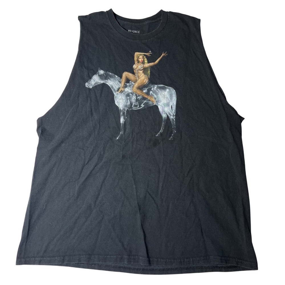 Beyonce Renaissance World Tour Muscle Tank‎ Top Black XL Silver Horse Graphic